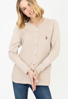 Kadın Bej Melanj Basic Triko Hırka - 50248592016