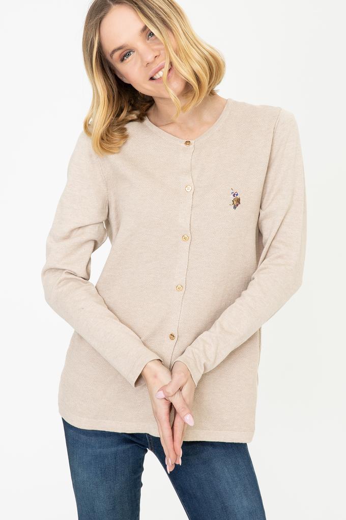 Kadın Bej Melanj Basic Triko Hırka