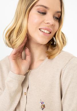 Kadın Bej Melanj Basic Triko Hırka - 50248592016