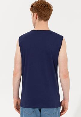 Erkek Lacivert Bisiklet Yaka T-Shirt - 50248575029