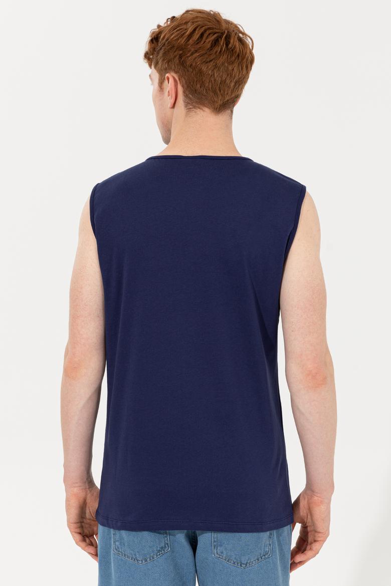 Erkek Lacivert Bisiklet Yaka T-Shirt - 50248575029