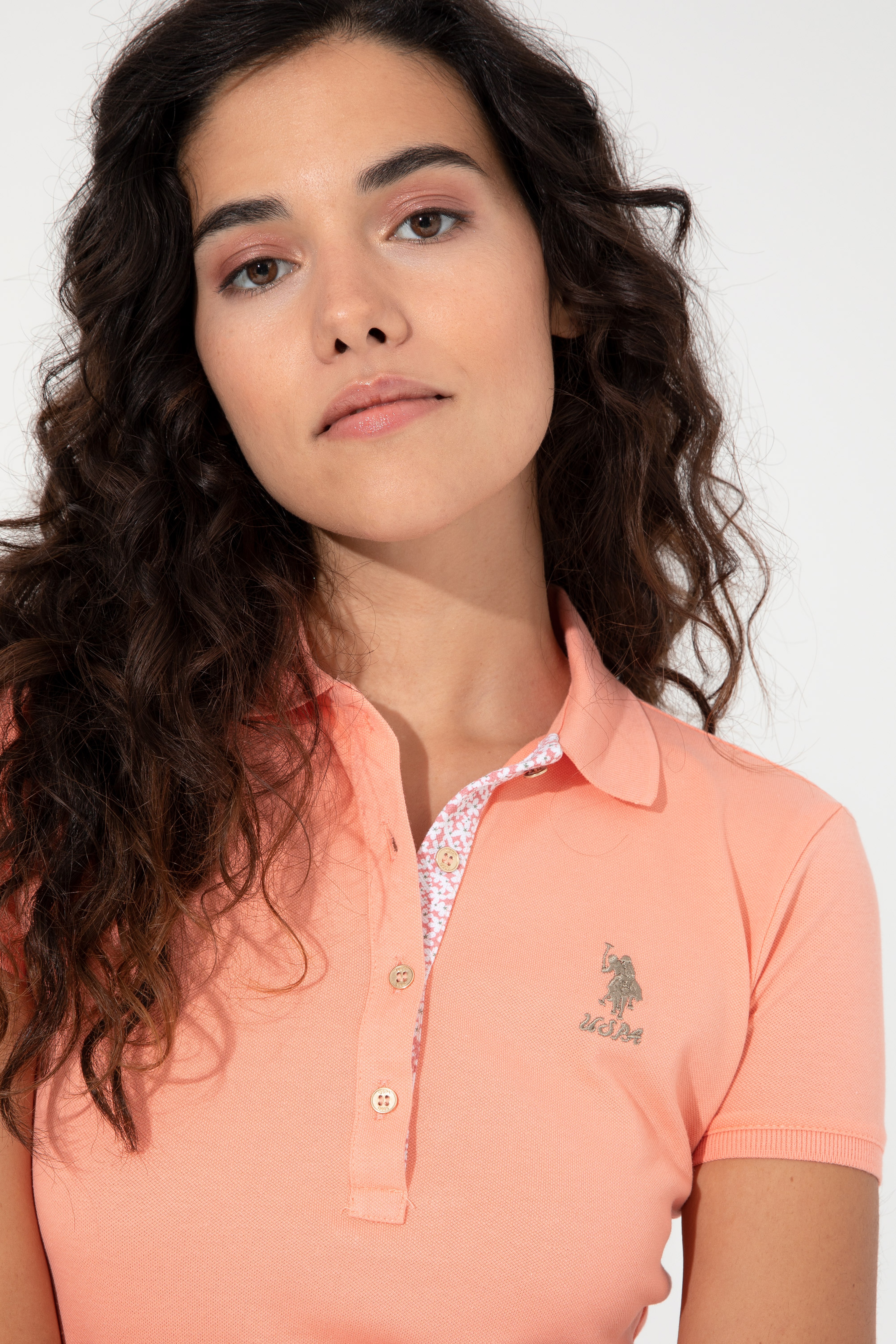 Kadın Somon Basic Polo Yaka Tişört - Image 2