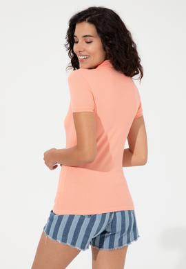 Kadın Somon Basic Polo Yaka Tişört - 50248993068