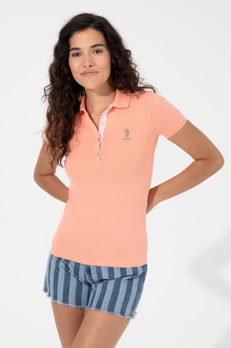 Kadın Somon Basic Polo Yaka Tişört