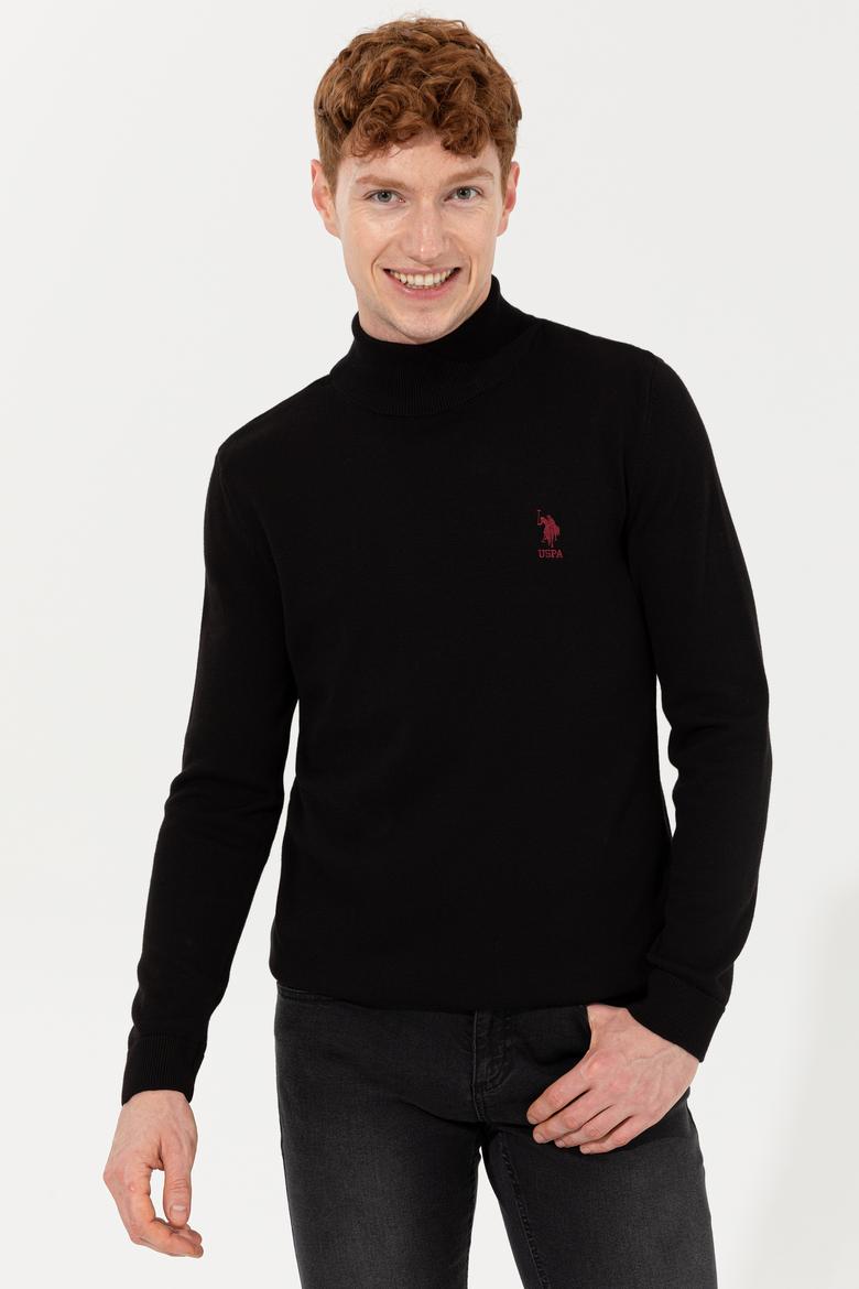 Erkek Siyah Balıkçı Yaka Basic Triko Kazak