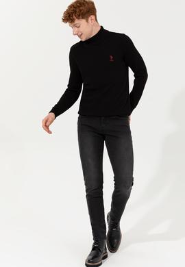 Erkek Siyah Balıkçı Yaka Basic Triko Kazak - 50253449026