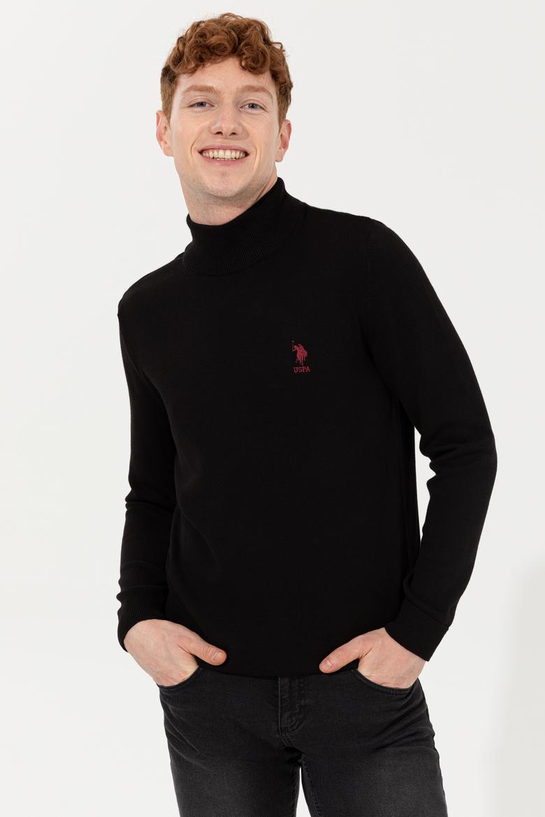 Erkek Siyah Balıkçı Yaka Basic Triko Kazak - 50253449026