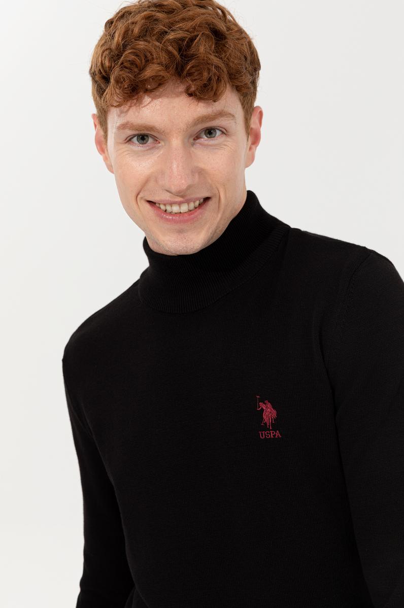 Erkek Siyah Balıkçı Yaka Basic Triko Kazak