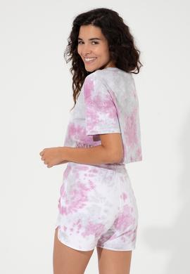 Kadın Menekşe Bisiklet Yaka Crop Tişört - 50255902007