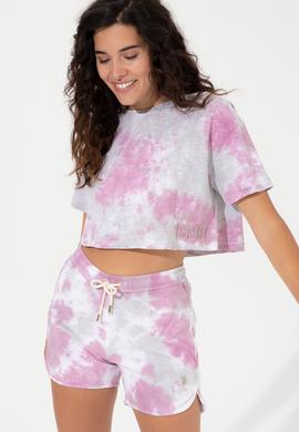 Kadın Menekşe Bisiklet Yaka Crop Tişört - 50255902007