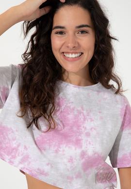 Kadın Menekşe Bisiklet Yaka Crop Tişört - 50255902007