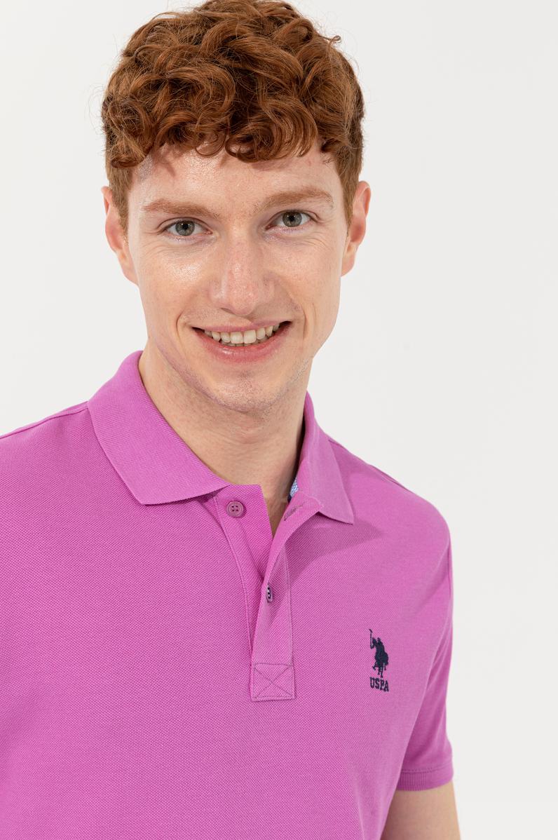 Erkek Menekşe Polo Yaka Basic T-Shirt