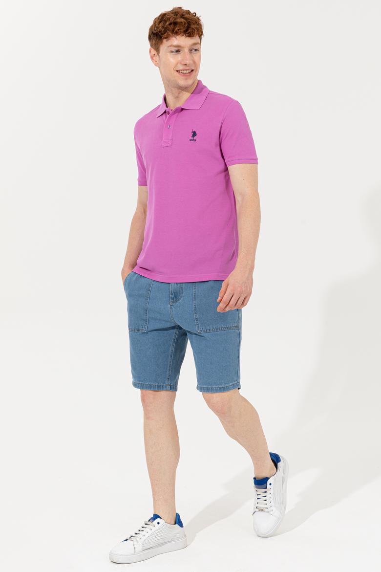 Erkek Menekşe Polo Yaka Basic T-Shirt - 50254553017