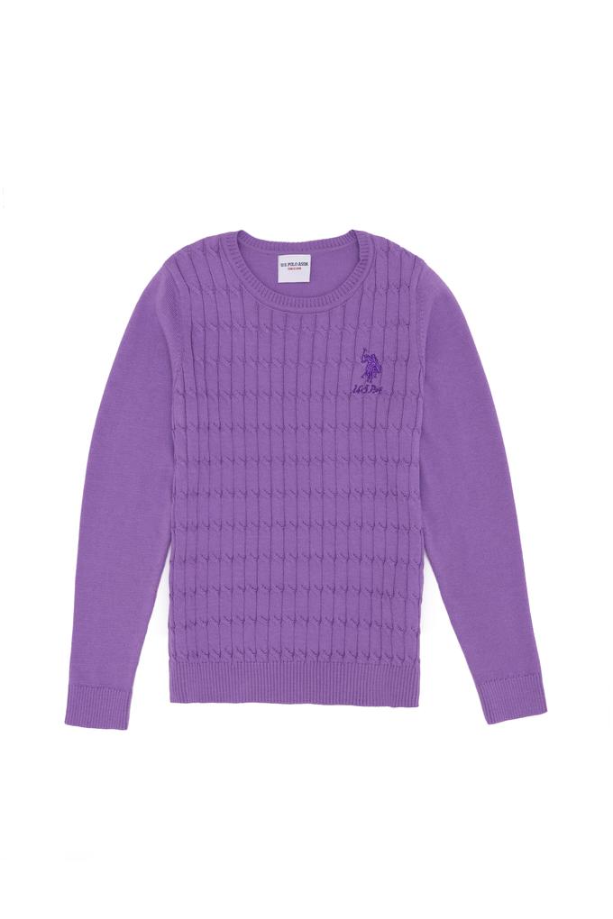 Kız Çocuk Lila Basic Bisiklet Yaka Triko Kazak