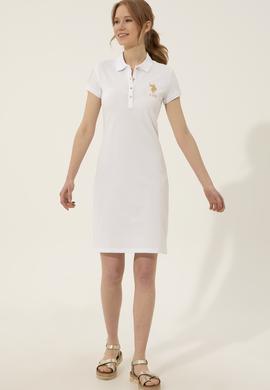 Kadın Beyaz Polo Yaka Örme Elbise - 50246277015