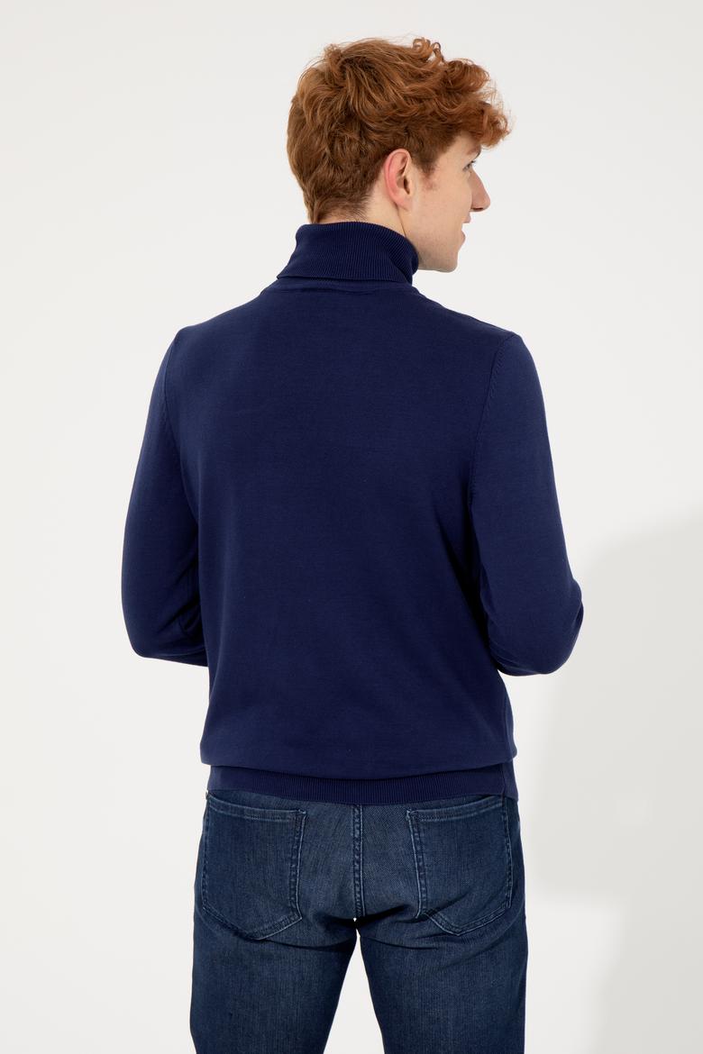 Erkek Mavi Balıkçı Yaka Basic Triko Kazak - 50251874082