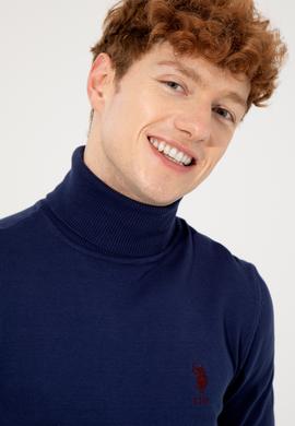 Erkek Mavi Balıkçı Yaka Basic Triko Kazak - 50251874082