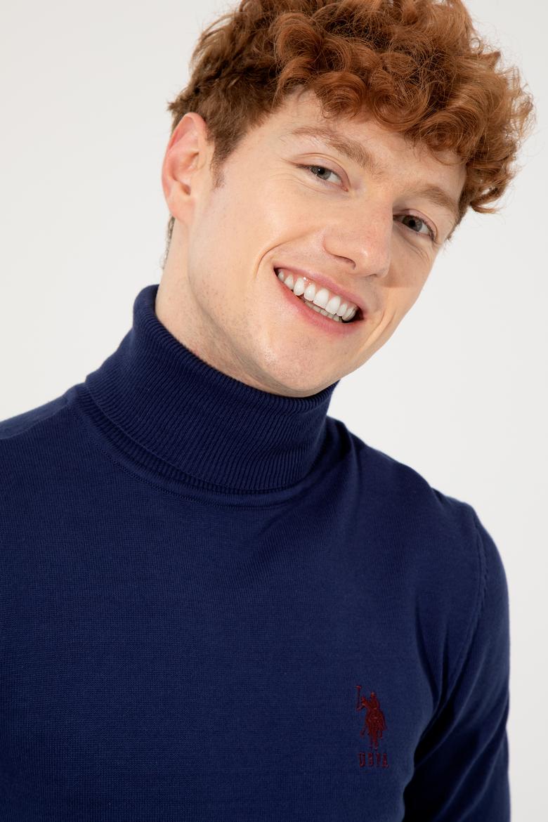 Erkek Mavi Balıkçı Yaka Basic Triko Kazak - 50251874082