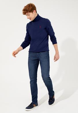 Erkek Mavi Balıkçı Yaka Basic Triko Kazak - 50251874082