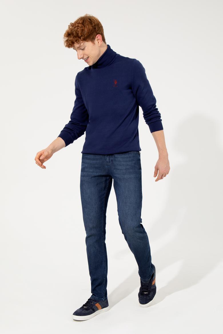 Erkek Mavi Balıkçı Yaka Basic Triko Kazak - 50251874082