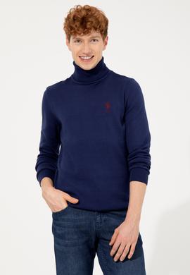 Erkek Mavi Balıkçı Yaka Basic Triko Kazak - 50251874082