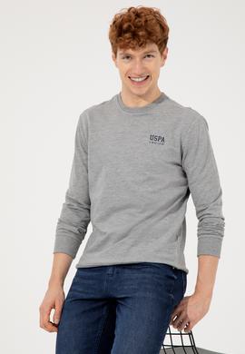 Erkek Gri Melanj Bisiklet Yaka Basic Sweatshirt - 50257281059