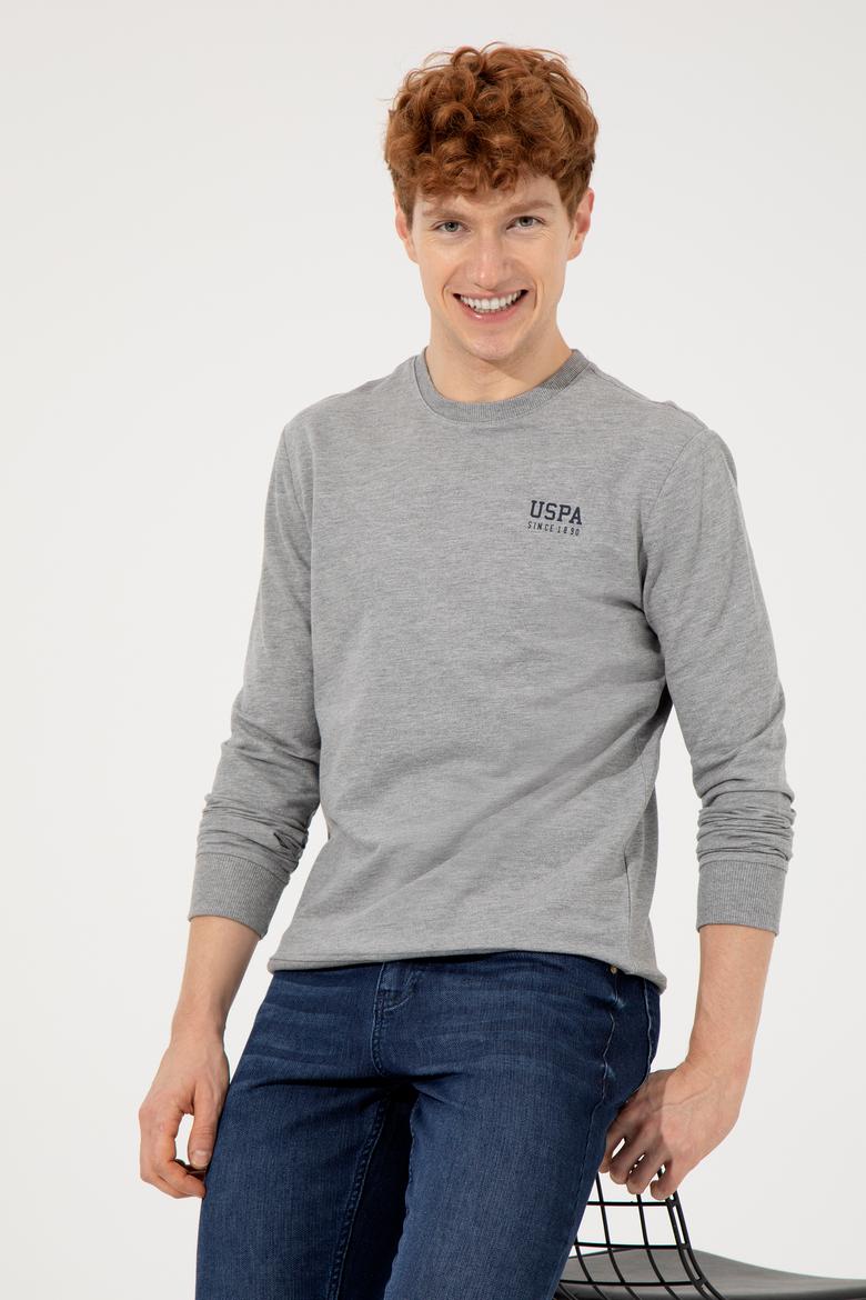 Erkek Gri Melanj Bisiklet Yaka Basic Sweatshirt - 50257281059