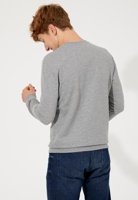 Erkek Gri Melanj Bisiklet Yaka Basic Sweatshirt - 50257281059