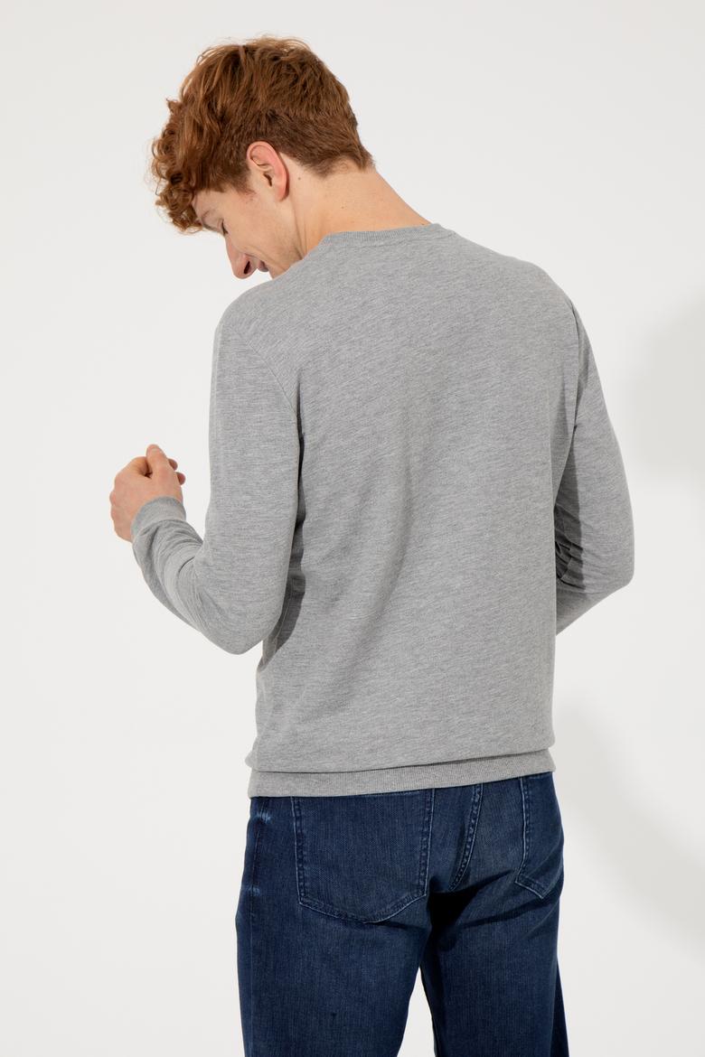 Erkek Gri Melanj Bisiklet Yaka Basic Sweatshirt - 50257281059