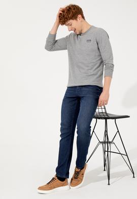 Erkek Gri Melanj Bisiklet Yaka Basic Sweatshirt - 50257281059