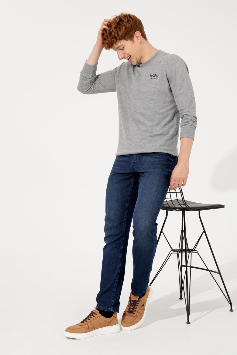 Erkek Gri Melanj Bisiklet Yaka Basic Sweatshirt