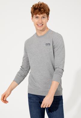 Erkek Gri Melanj Bisiklet Yaka Basic Sweatshirt - 50257281059