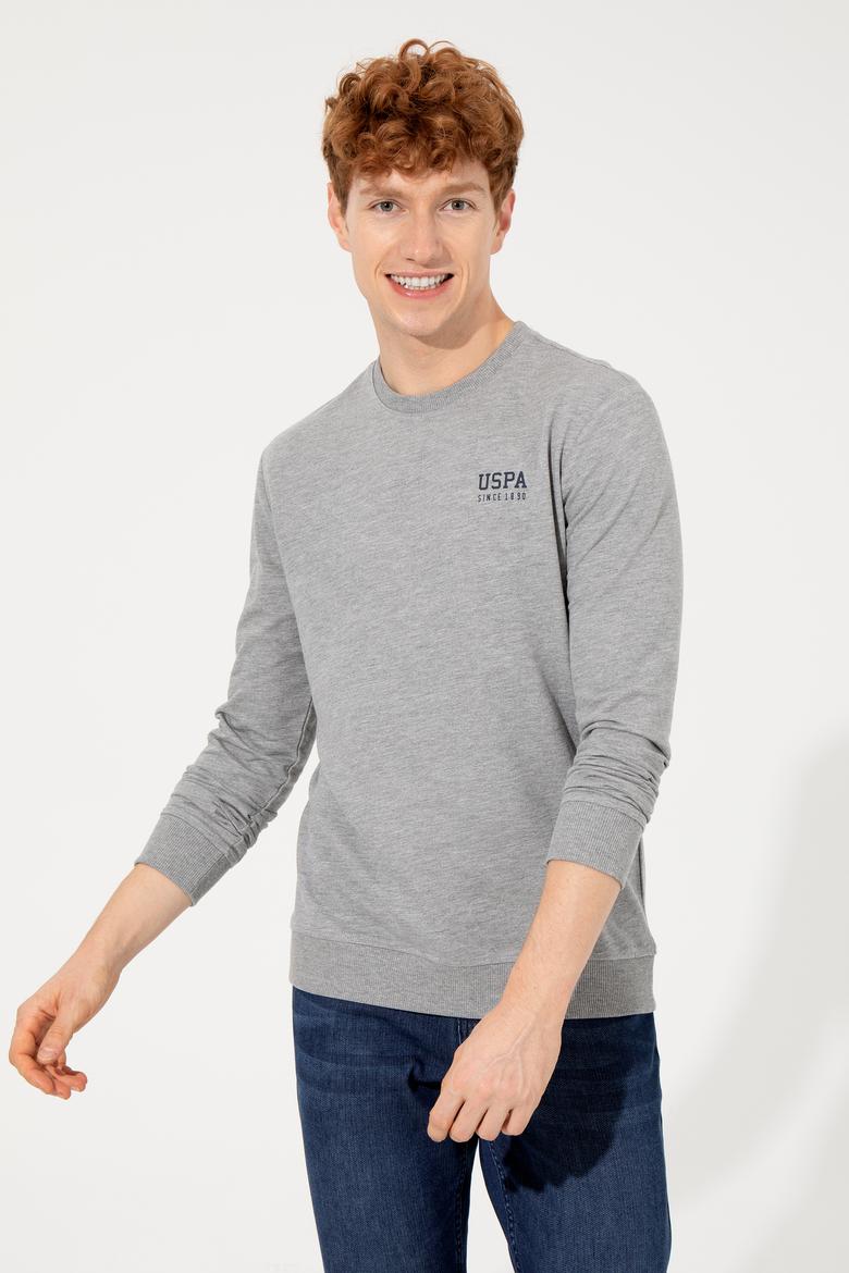 Erkek Gri Melanj Bisiklet Yaka Basic Sweatshirt - 50257281059