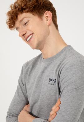 Erkek Gri Melanj Bisiklet Yaka Basic Sweatshirt - 50257281059