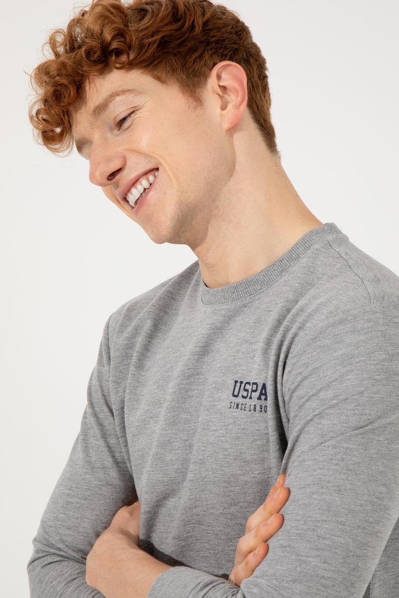 Erkek Gri Melanj Bisiklet Yaka Basic Sweatshirt - 50257281059