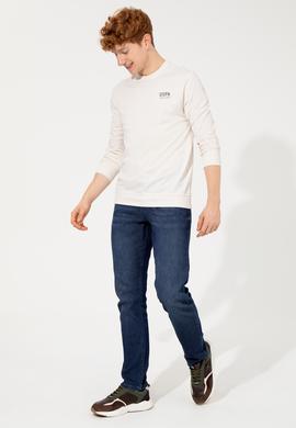 Erkek Ekru Basic Sweatshirt - 50257281039