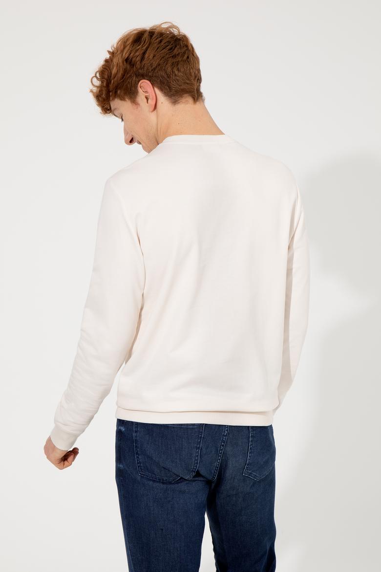 Erkek Ekru Basic Sweatshirt - 50257281039