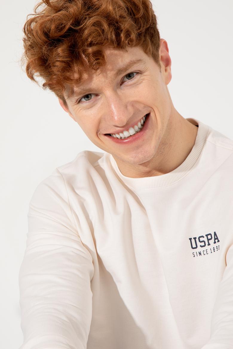 Erkek Ekru Basic Sweatshirt - 50257281039