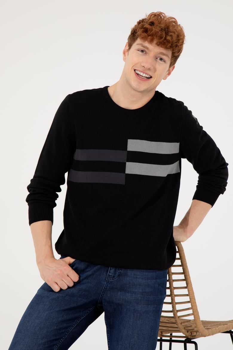 Erkek Siyah Bisiklet Yaka Triko Kazak