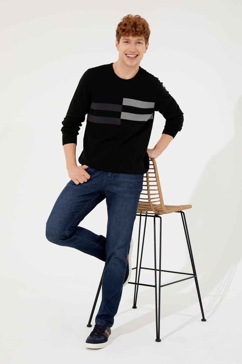 Erkek Siyah Bisiklet Yaka Triko Kazak - 50257853014