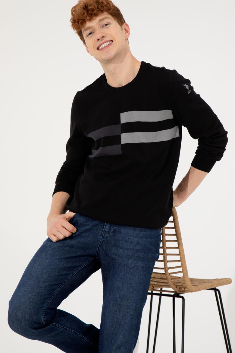 Erkek Siyah Bisiklet Yaka Triko Kazak - 50257853014