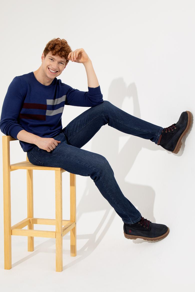 Erkek Lacivert Bisiklet Yaka Triko Kazak - 50257853005