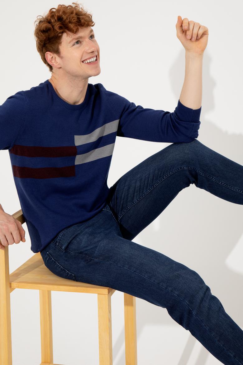 Erkek Lacivert Bisiklet Yaka Triko Kazak