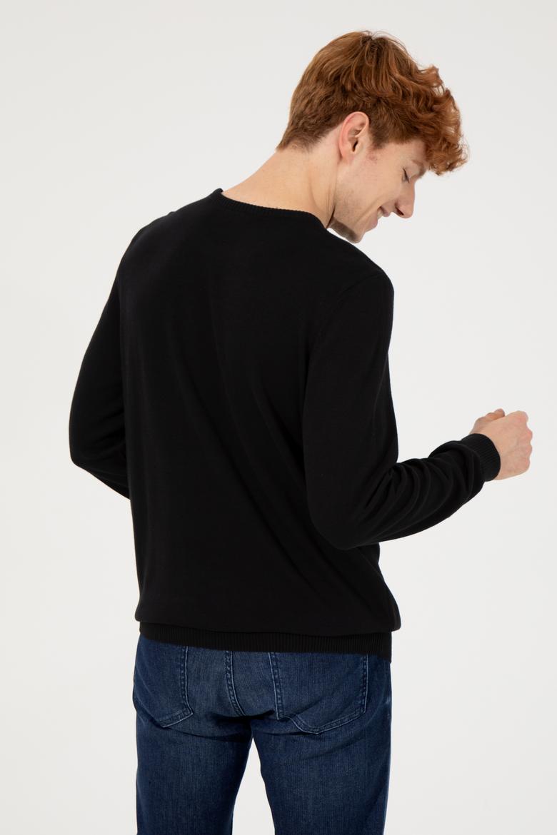 Erkek Siyah Bisiklet Yaka Triko Kazak - 50257853014