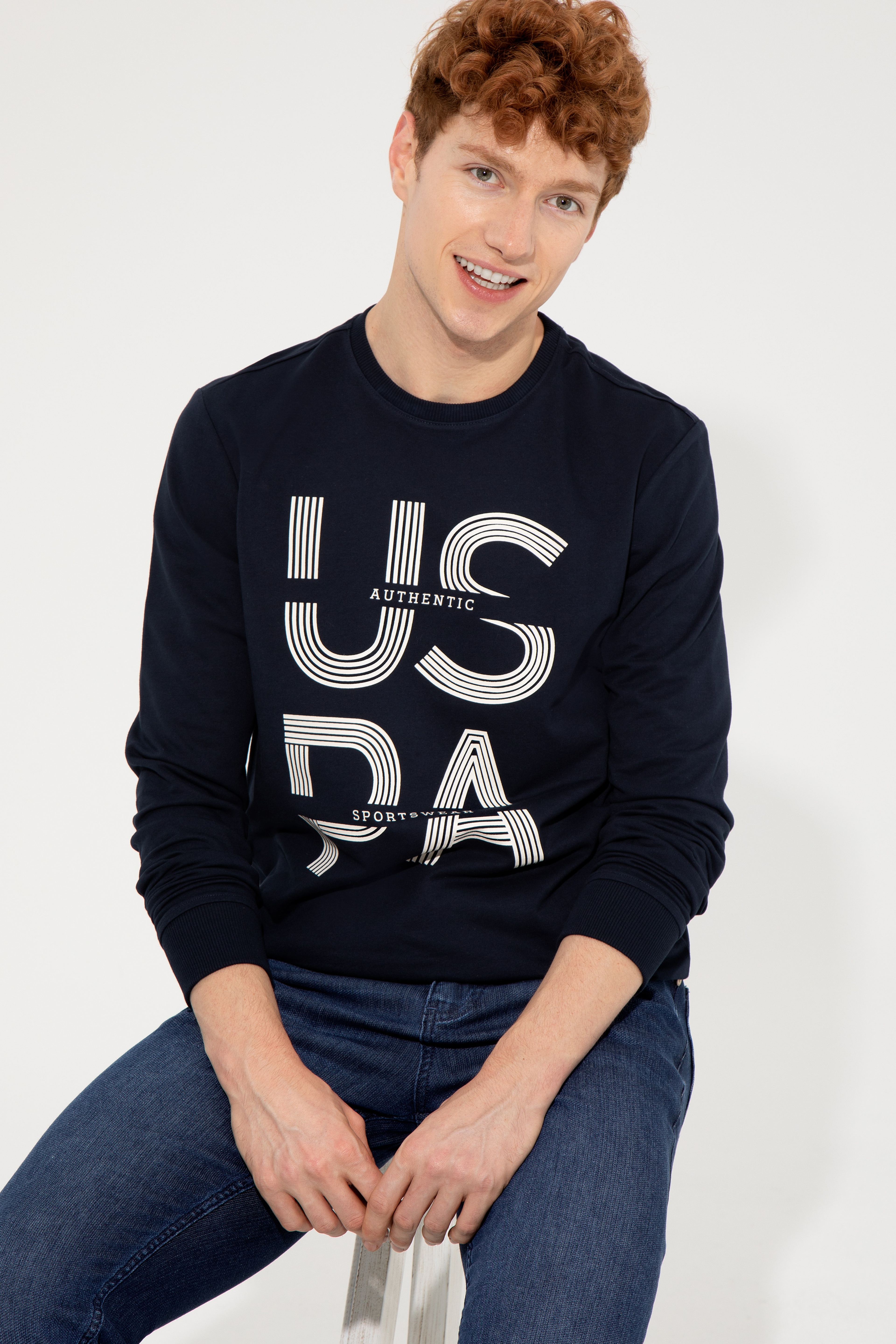 Erkek Lacivert Bisiklet Yaka Sweatshirt - Image 3
