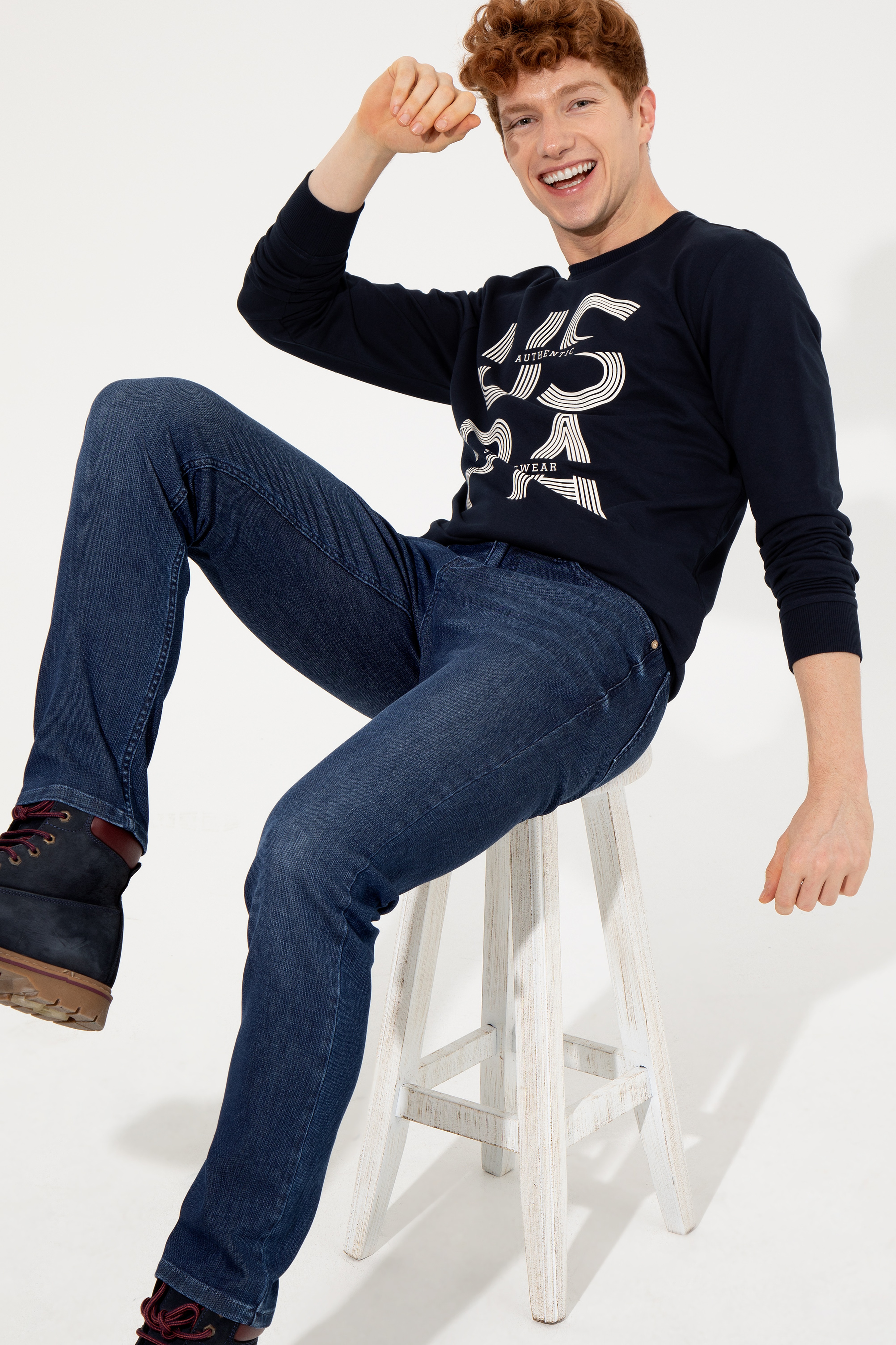 Erkek Lacivert Bisiklet Yaka Sweatshirt - Image 2