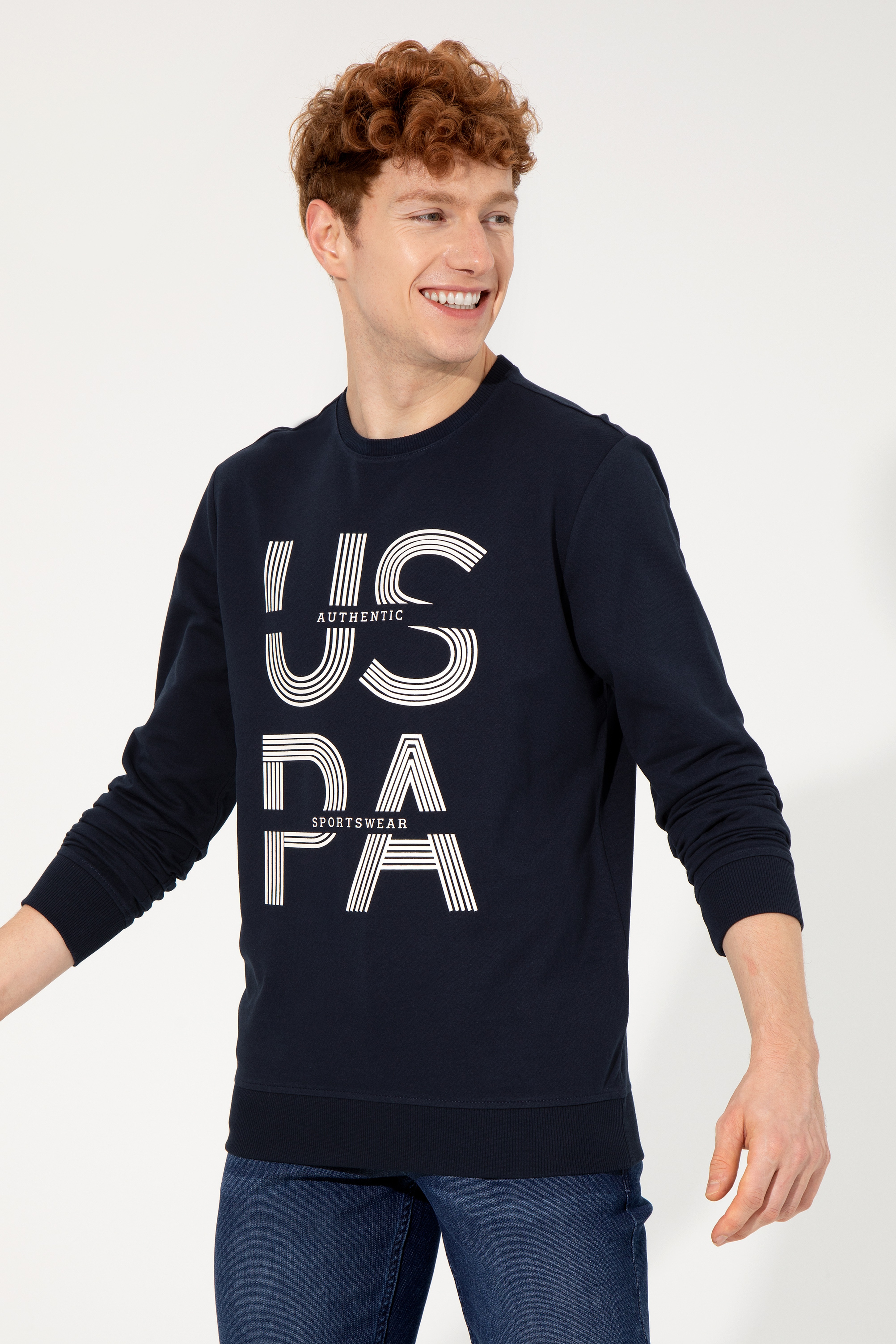 Erkek Lacivert Bisiklet Yaka Sweatshirt - Image 1
