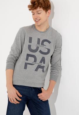 Erkek Gri Melanj Bisiklet Yaka Sweatshirt - 50257223038