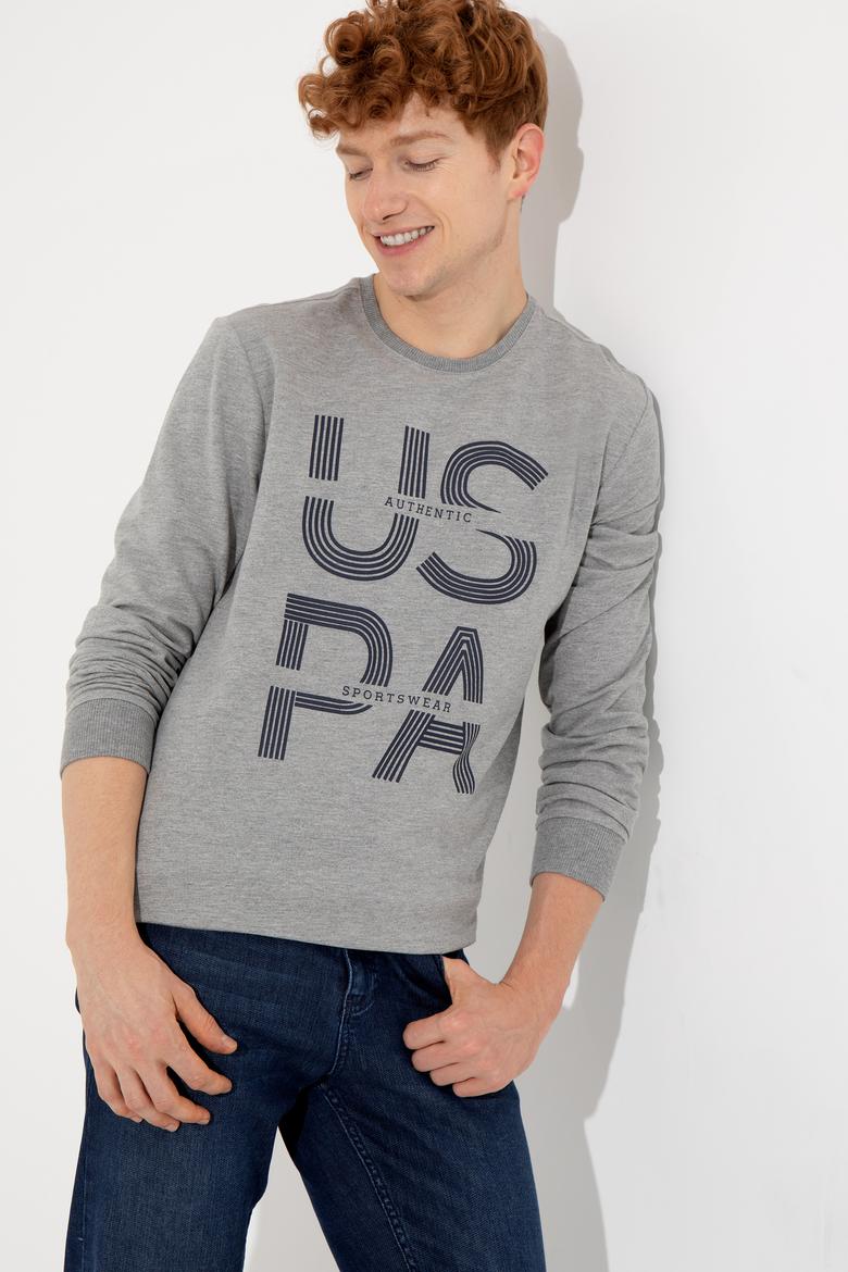 Erkek Gri Melanj Bisiklet Yaka Sweatshirt - 50257223038