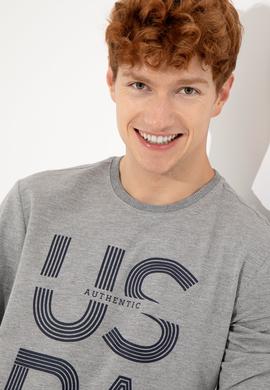 Erkek Gri Melanj Bisiklet Yaka Sweatshirt - 50257223038